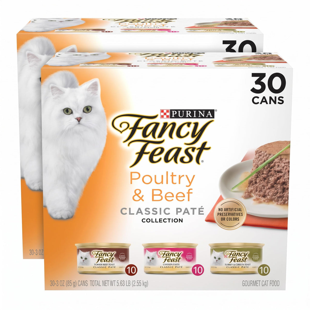 Fancy Feast Poultry and Beef Feast Classic Pate Collection Grain Free Wet Cat Food Variety Pack - 3 oz. Cans,(Pack of 60)