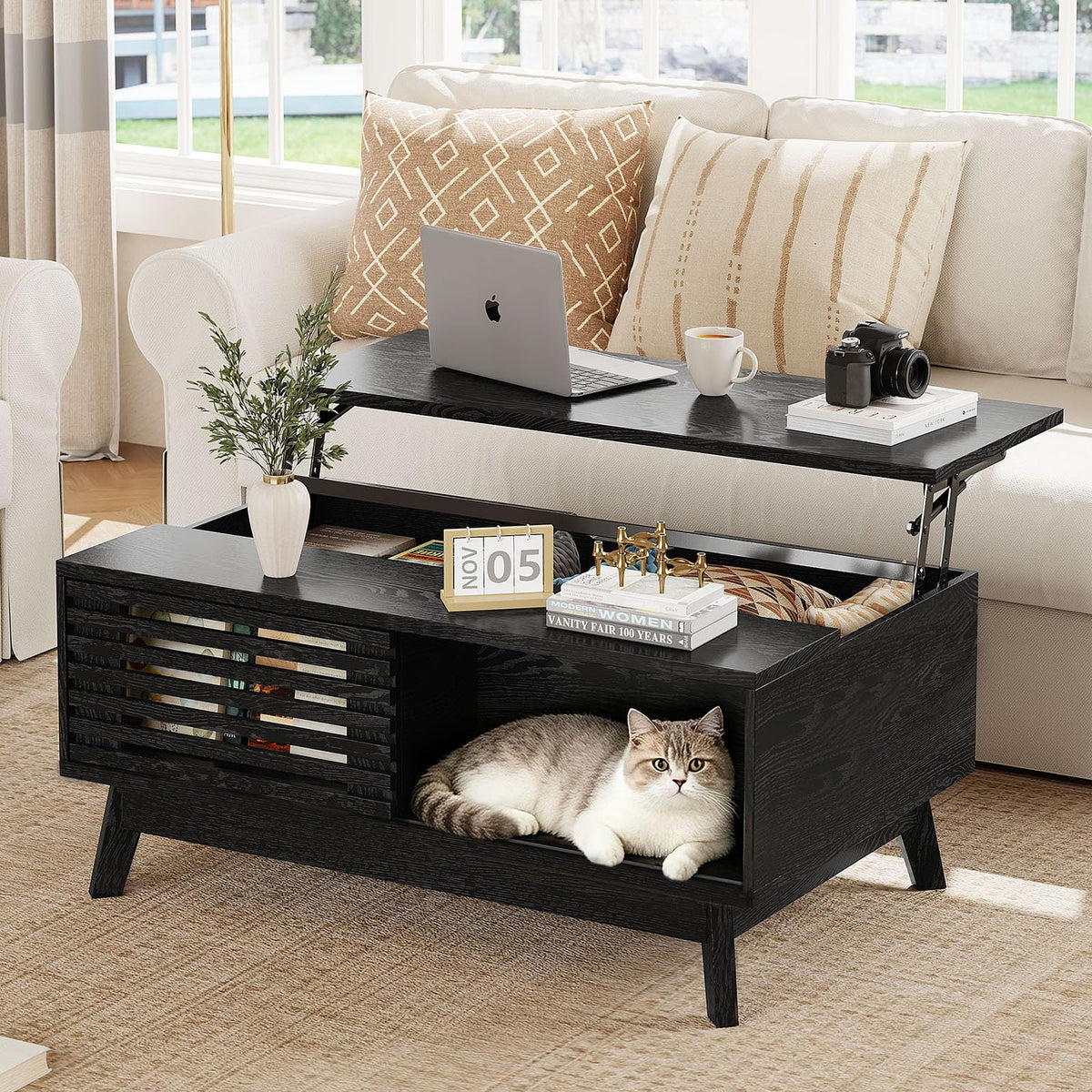 HAIOOU Lift Top Coffee Table with Storage for Living Room 35.4" Walnut