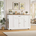 HOSTACK 47" W Kitchen Island Cart with Storage, Rolling Island Table, White