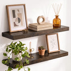 Live Edge Elm Floating Shelves - 24 In Rustic Solid Wood Shelves with Heavy-Duty Invisible Bracket, Wall-Mounted Wooden Shelf for Living Room, Bathroom, Kitchen Storage & Display, Set of 2, Natural