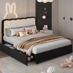 IDEALHOUSE Twin LED Bed, 2 Drawer Trundle, Pink Wave Headboard