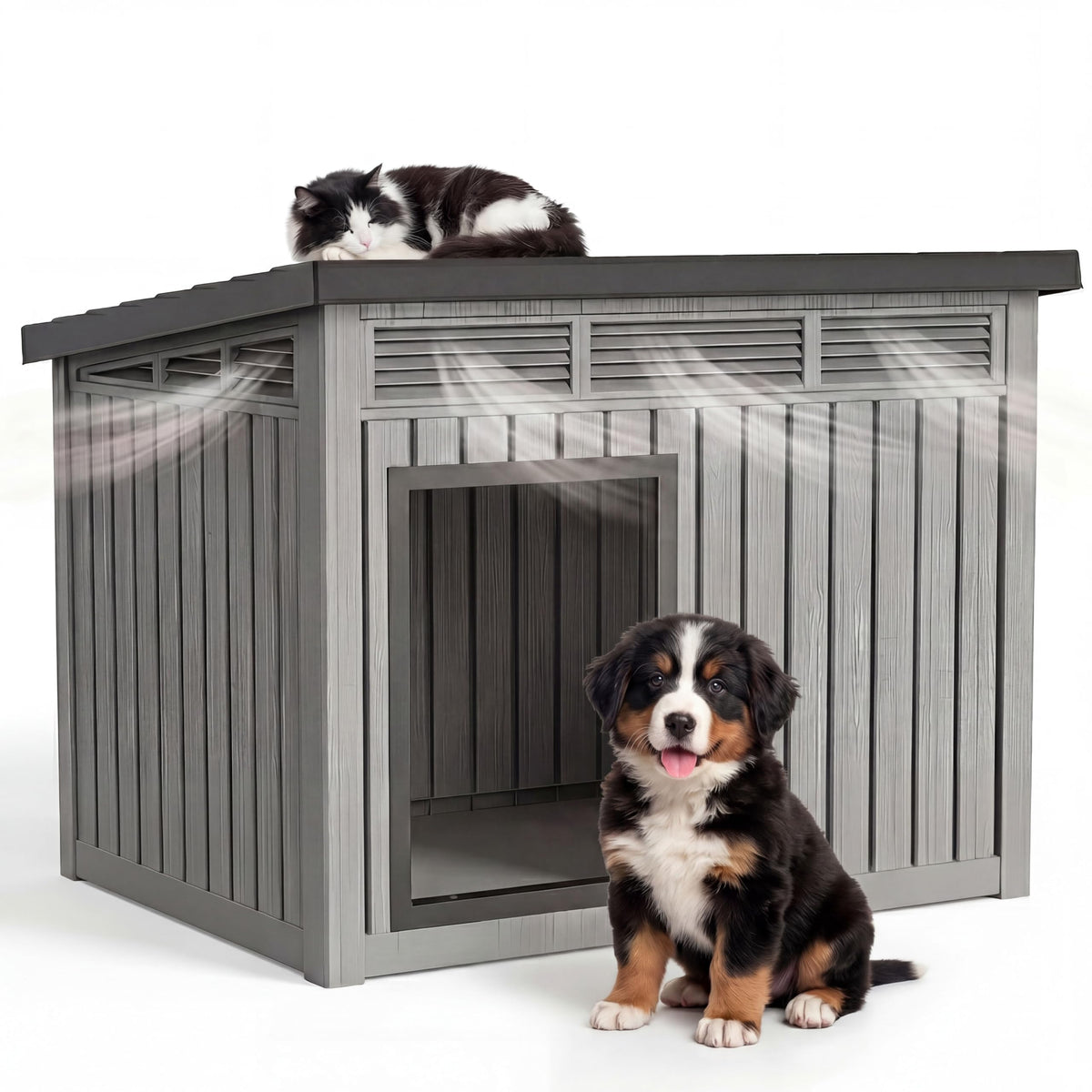 DRATO Large Dog House Outdoor for Indoor, Gray, 42.87 * 32.95 * 31.61 in