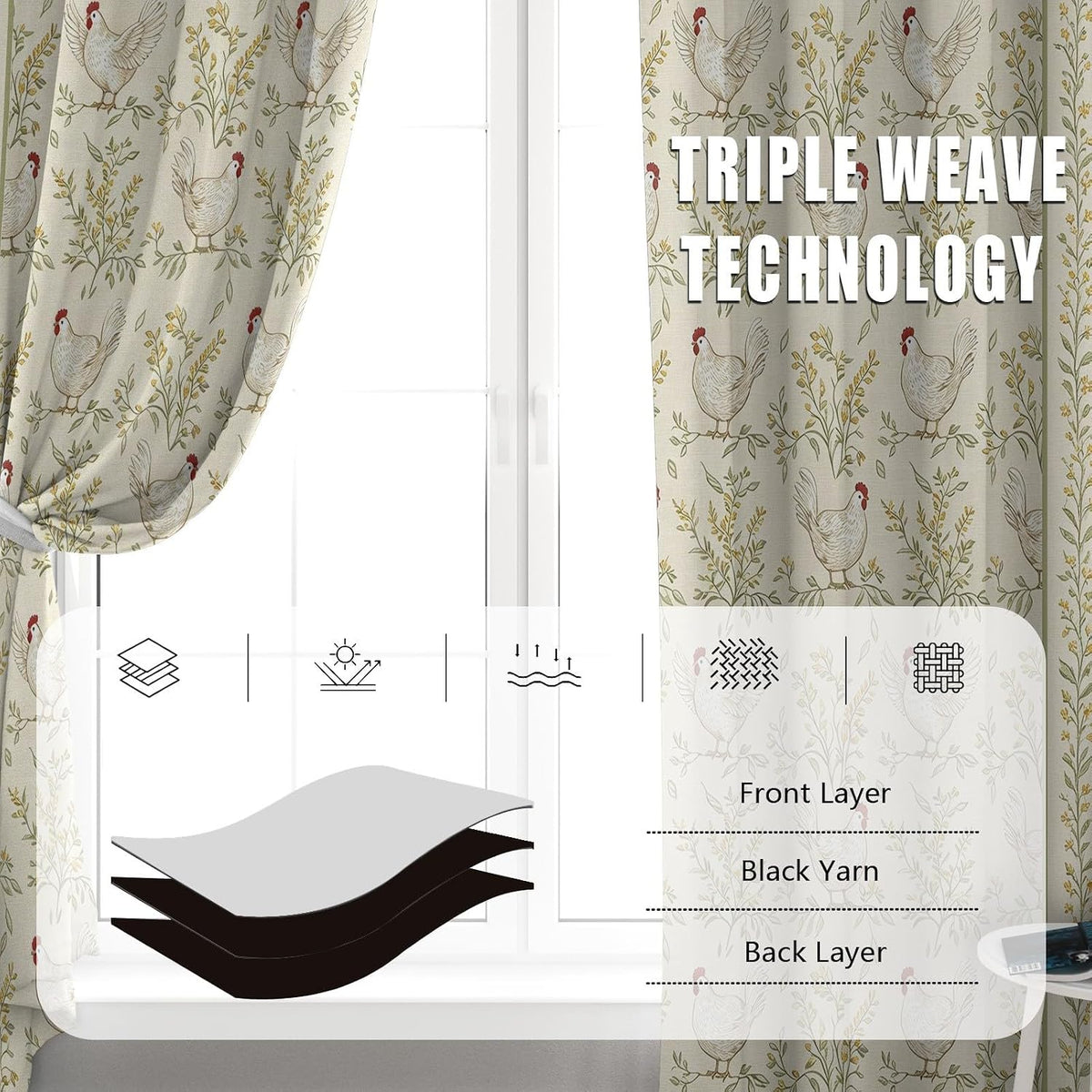 Chicken Curtains, Botanical Leave Chicken Curtains 84 Inch Length