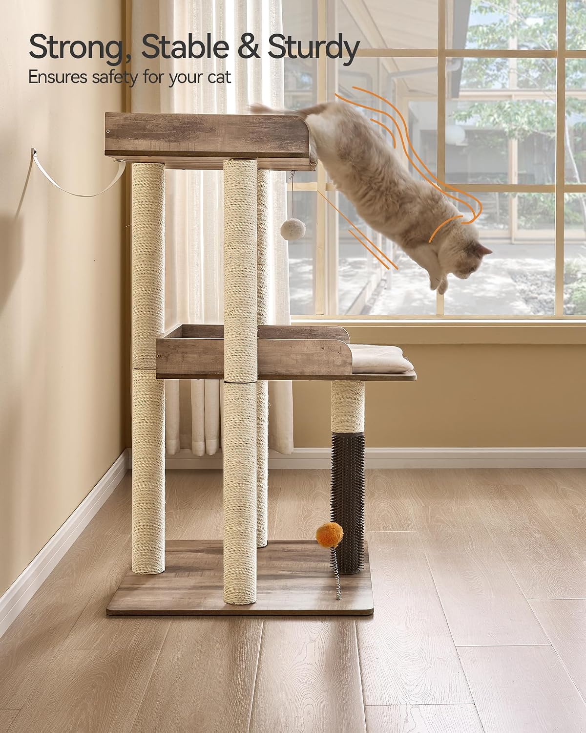 FourFurPets 43.7" Modern Cat Tree for Large Cats, Quick One‑Person Assembly