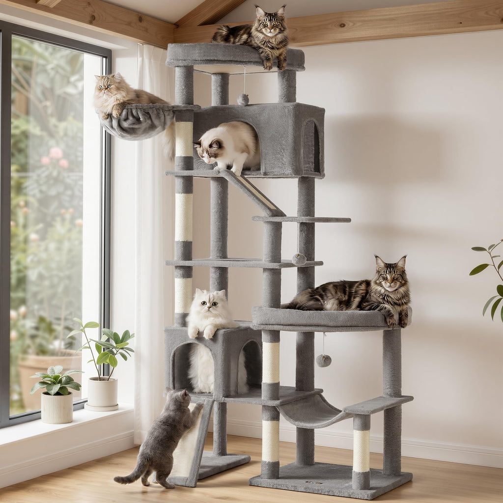Feandrea Large Cat Tree, 74.1" Tall Sturdy Cat Tower for Indoor, Dove Gray