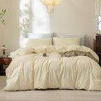 FOSSA Duvet Cover Set 100% Washed Cotton Linen Feel Queen
