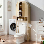 HMstone Over The Toilet Storage Cabinet, Arched Bathroom Organizer and Storage with Rattan Doors and Adjustable Shelf, Space-Saving Freestanding Bathroom Modern Storage Cabinet Over Toilet (Natural)