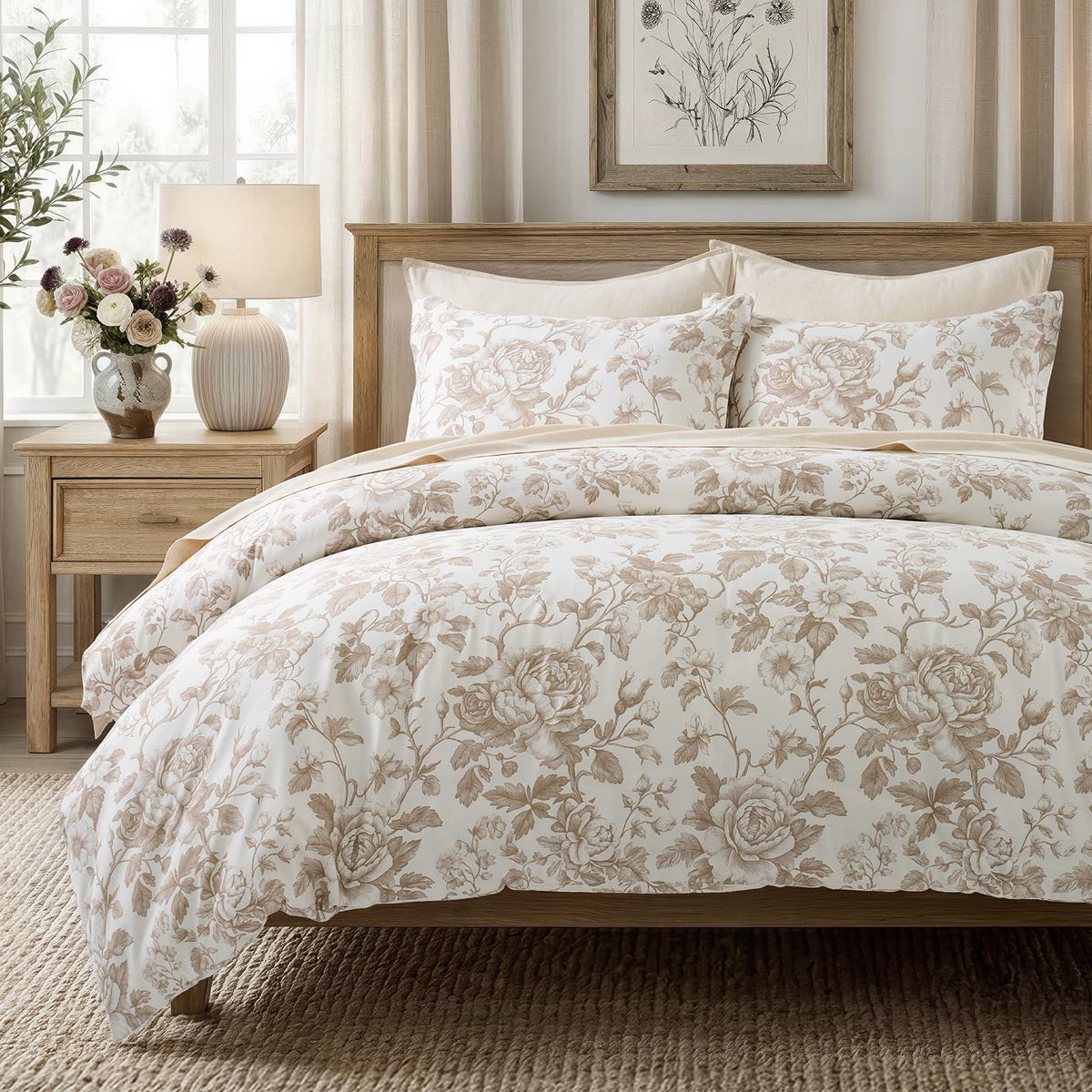 EverGrace 100% Cotton Sateen Duvet Cover Set, King Size, Blue Linen