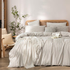 BESTOUCH Cotton Solid Duvet Cover Set Linen Feel Cornflower Blue Queen