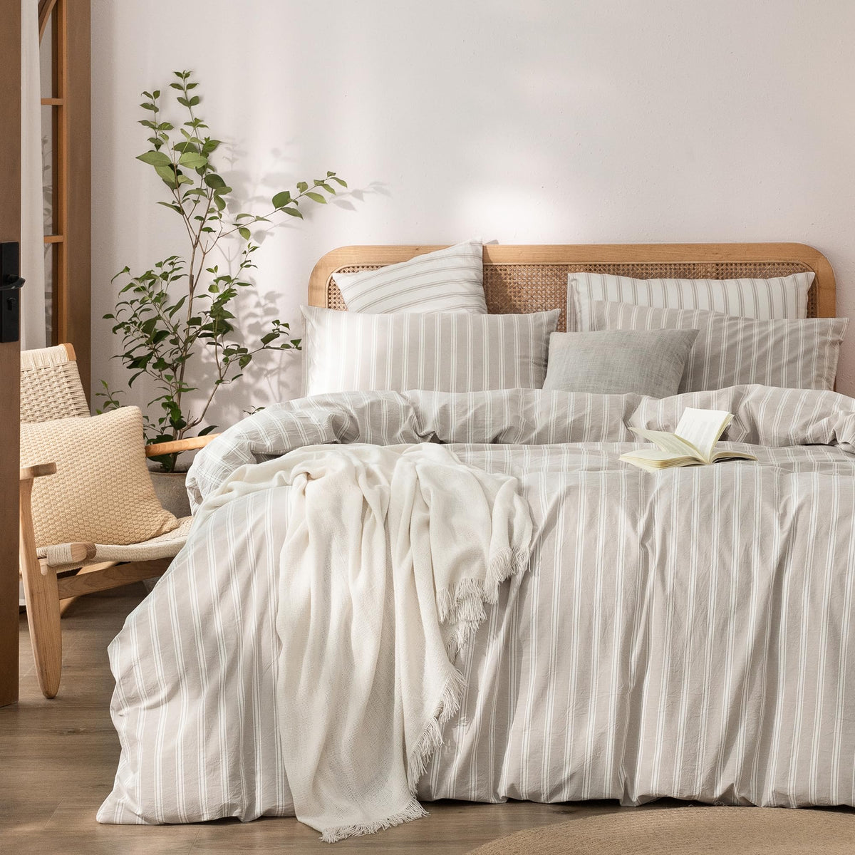 BESTOUCH Cotton Solid Duvet Cover Set Linen Feel Cornflower Blue Queen