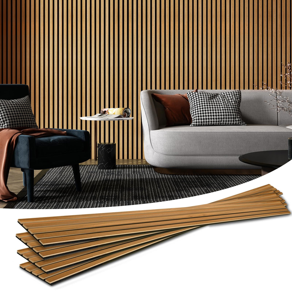 Art3d 6-Pack Soundproof Wood Slat Wall Panels, 94.5 x 7.9 Inch, Walnut