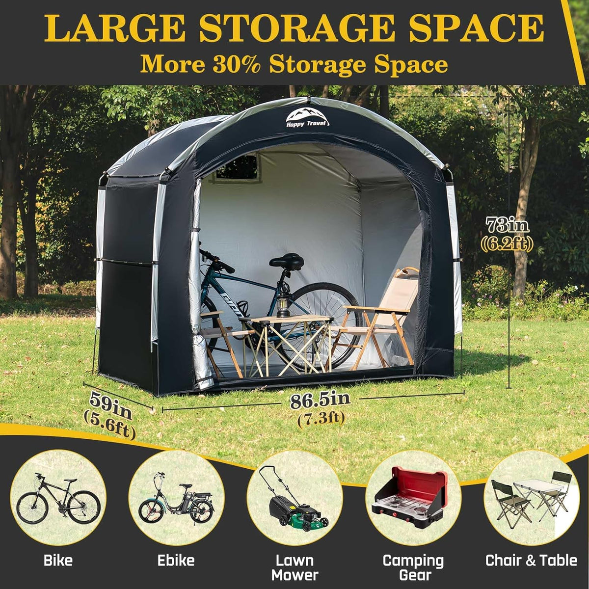Happy Travel Bike Storage Shed Tent, Outdoor Portable Bicycle Storage Sheds
