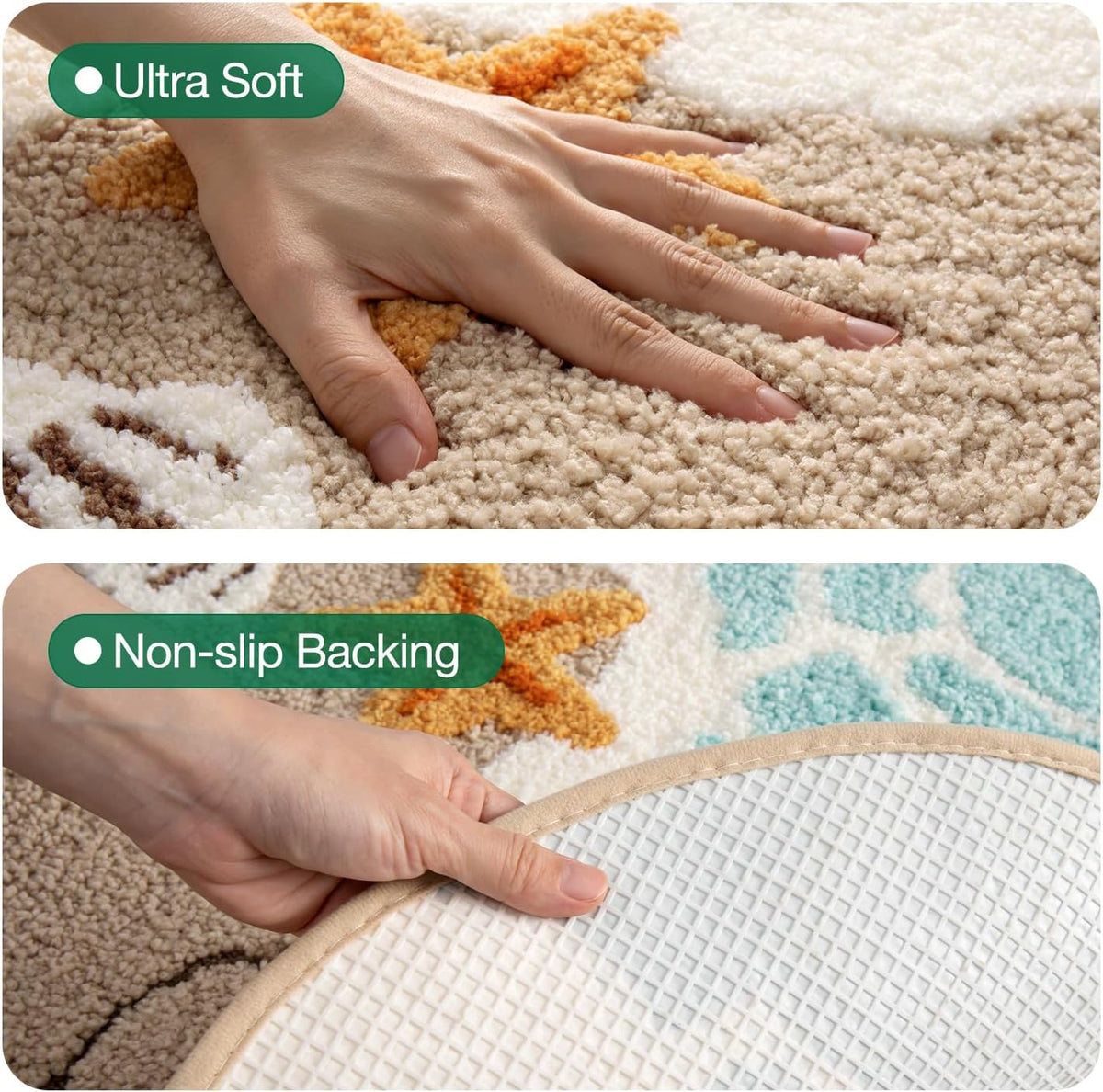 LUMI Beach Bathroom Rug Oval Soft Microfiber Absorbent Bath Mat 30x60