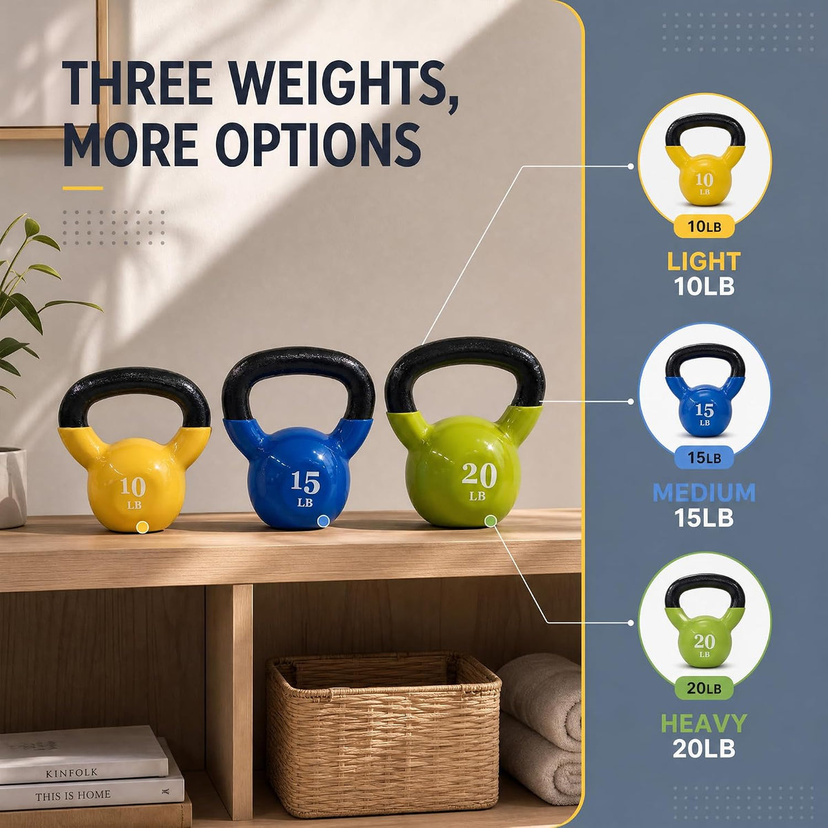 Fitvids 5-50 LB Kettlebells Cast Iron Strength Training Kettlebells for Home Gym Exercises, Single or Set