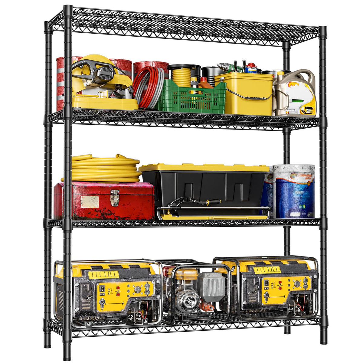 IZEUK 5-Tier Adjustable Heavy Duty Steel Wire Shelving Unit with Wheels, Storage Rack Organizer for Garage, Kitchen, Office, Laundry, Basement (Black, 17.7" D x 47.2" W x 76.7" H, 1750 lbs Capacity)
