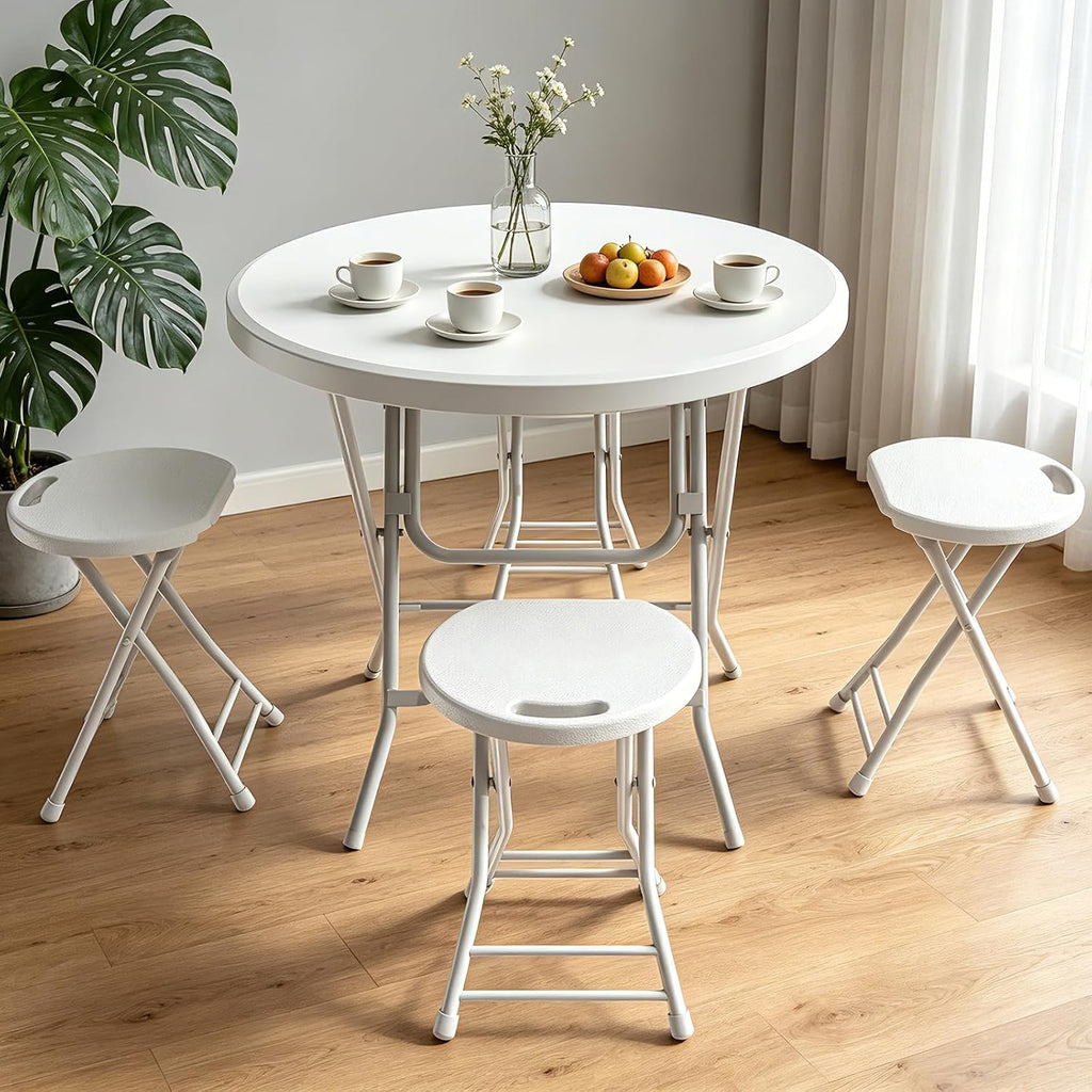 32" Round Folding Table, HDPE Top & Metal Frame, 2 Pack, White