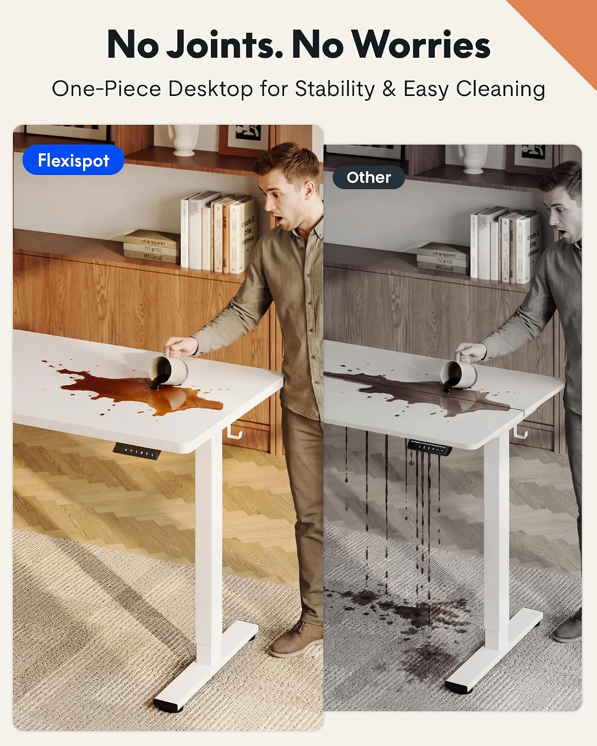 FLEXISPOT EN1 One-Piece Standing Desk, Electric Adjustable with 4 Memory Presets, 176 LBS Capacity, Stable & Quiet, Seamless Desktop for Home Office & Dual Monitors, 55"x28" White(White Frame)