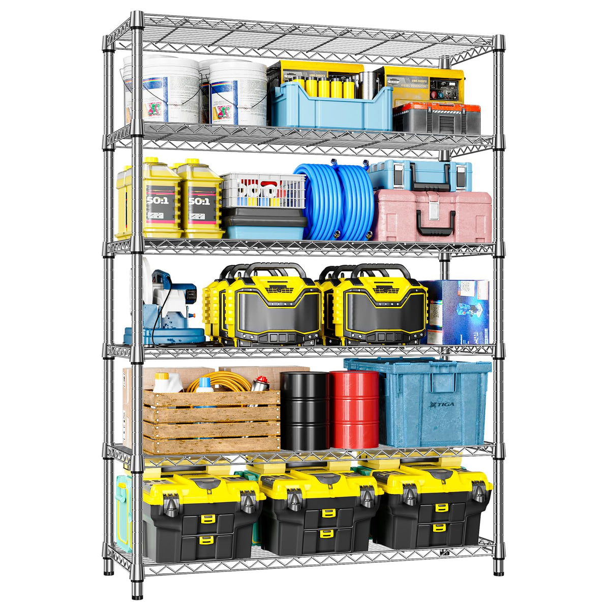 IZEUK 5-Tier Adjustable Heavy Duty Steel Wire Shelving Unit with Wheels, Storage Rack Organizer for Garage, Kitchen, Office, Laundry, Basement (Black, 17.7" D x 47.2" W x 76.7" H, 1750 lbs Capacity)