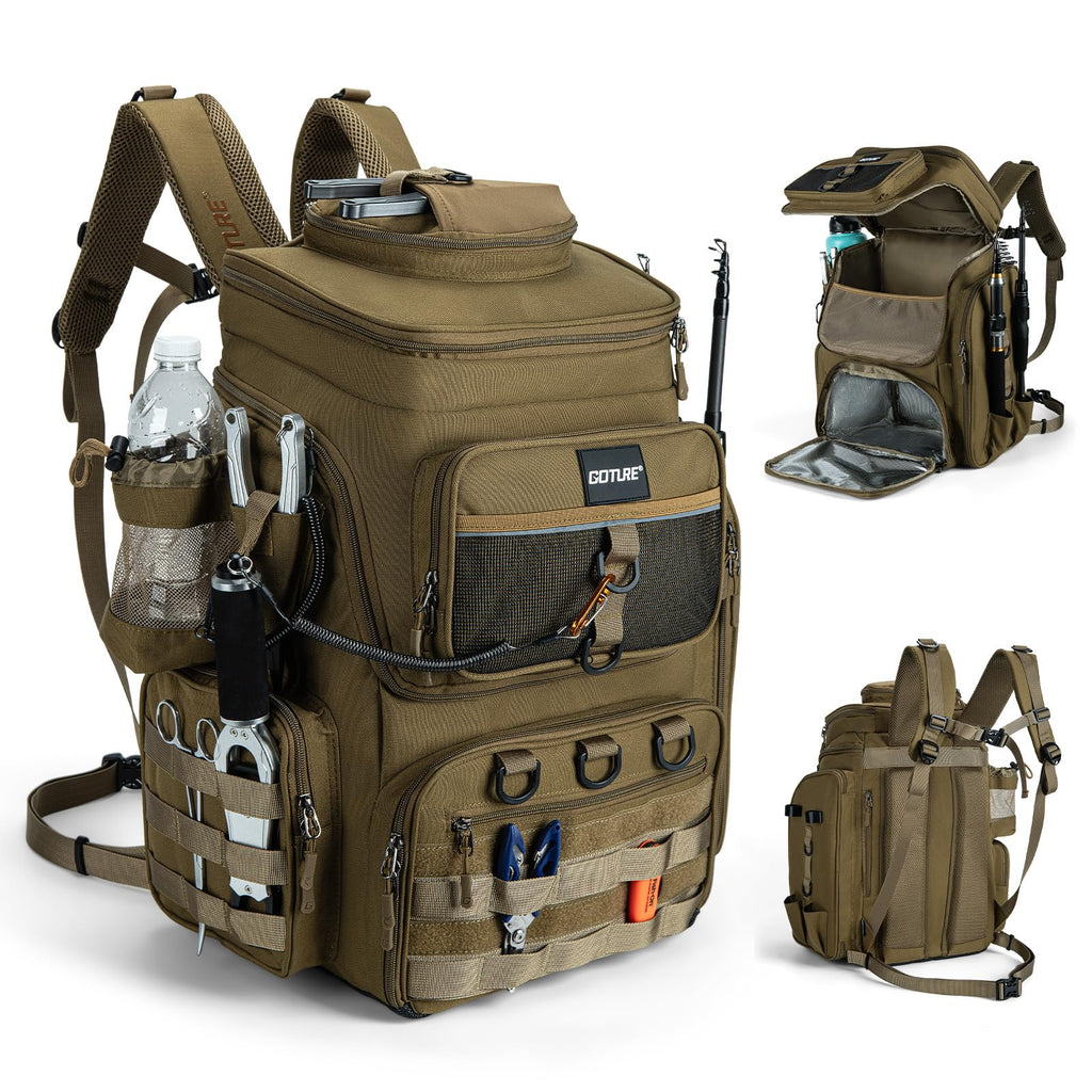 Goture Fishing Backpack with 4 Tackle Boxes,55L Tackle Backpack with Cooler