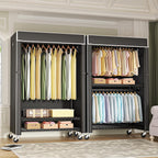 FUTASSI Black Clothing Rack with Black Cover, P1C Plus Rolling Closet