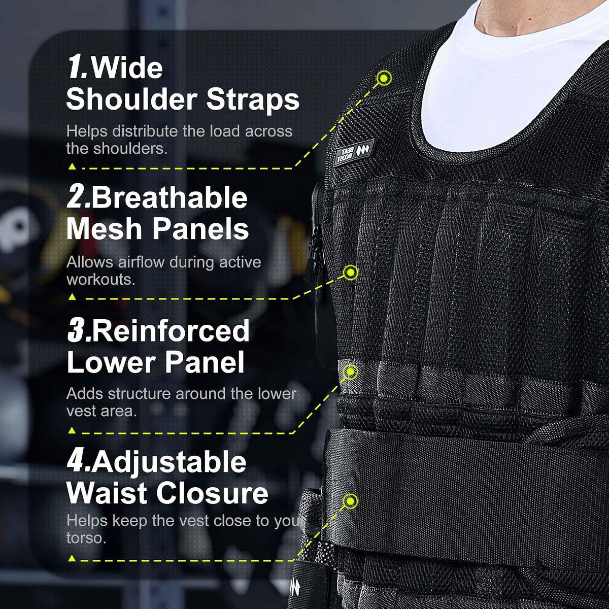 Beatboost Weighted Vest Men,20lb/30lb/40lb/50lb/60lb Adjustable Weight Vest