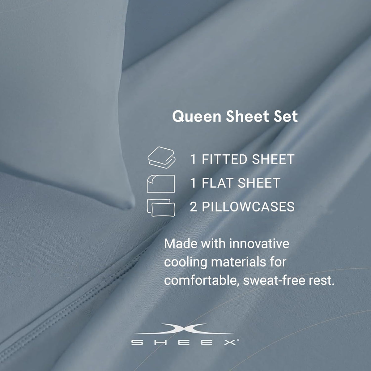 SHEEX Active Comfort Anti-Wrinkle Cooling Sheets, King/Cal King, Blue Sky