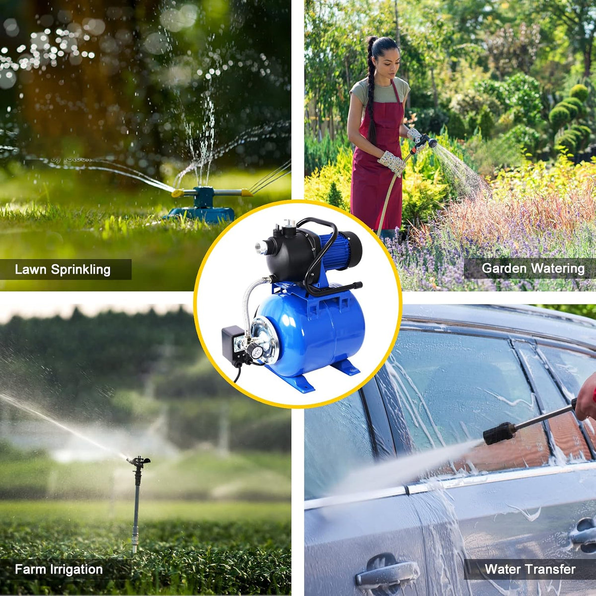 1.6 HP Shallow Well Pump with Pressure Tank, 110V Garden Water Pump, 1000GPH,Stainless Steel, Automatic Water Booster Jet Pump with for Home, Garden, Lawn, Irrigation