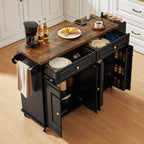 ONBRILL 58" Kitchen Island with Power Outlet, Rolling Kitchen Cart, Black