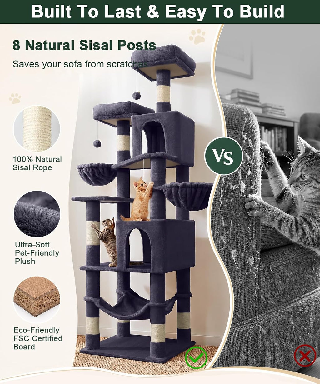AMHANCIBLE Cat Tree Tower, 70 Inch Heavy Duty Cat Tree for Large Cats