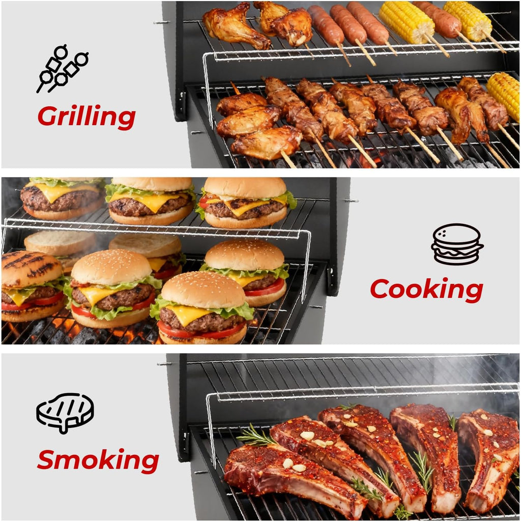 VINGLI Upgraded Barrel Charcoal Grill with Sides Table, Movable Outdoor Smoker with Chimney for Party Garden Patio and Backyard Cooking