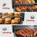 VINGLI Upgraded Barrel Charcoal Grill with Sides Table, Movable Outdoor Smoker with Chimney for Party Garden Patio and Backyard Cooking