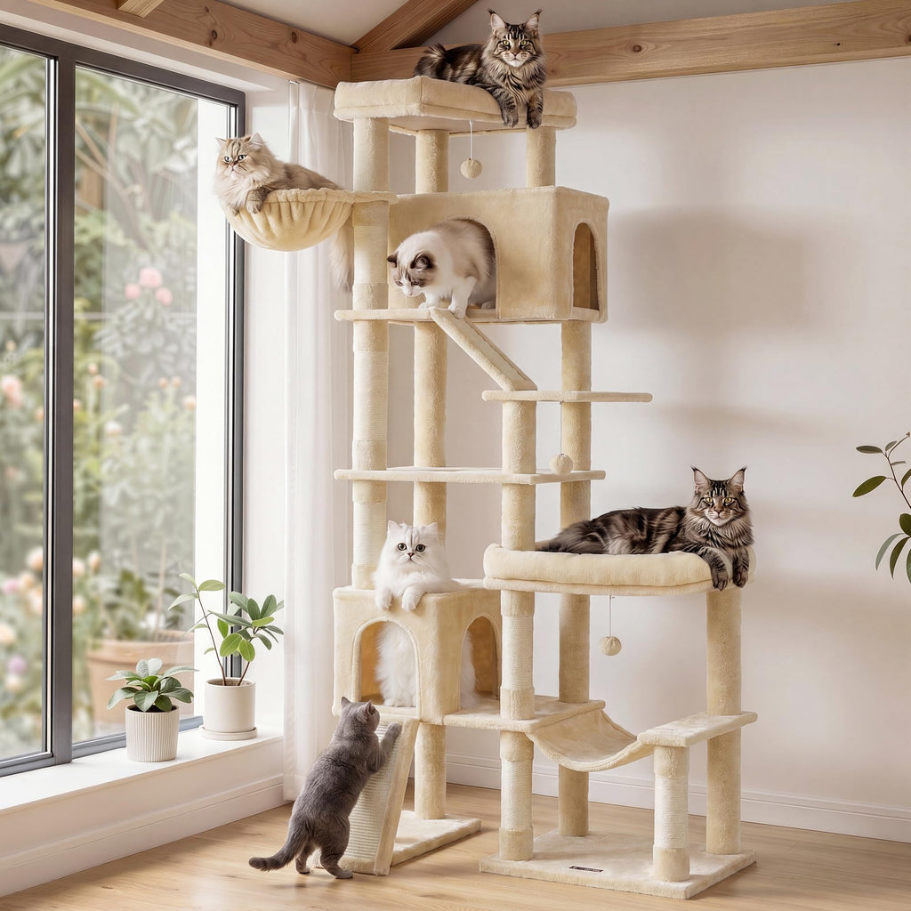 Feandrea Large Cat Tree, 74.1" Tall Sturdy Cat Tower for Indoor, Dove Gray