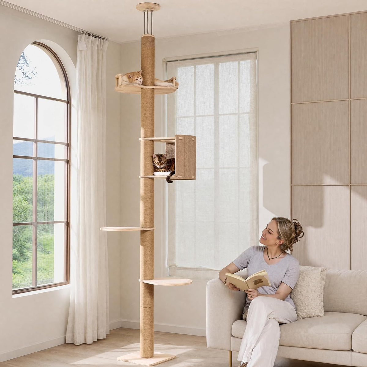 FUKUMARU Floor to Ceiling Cat Tree, 78-108in (6.5–9ft) Adjustable Cat Tower