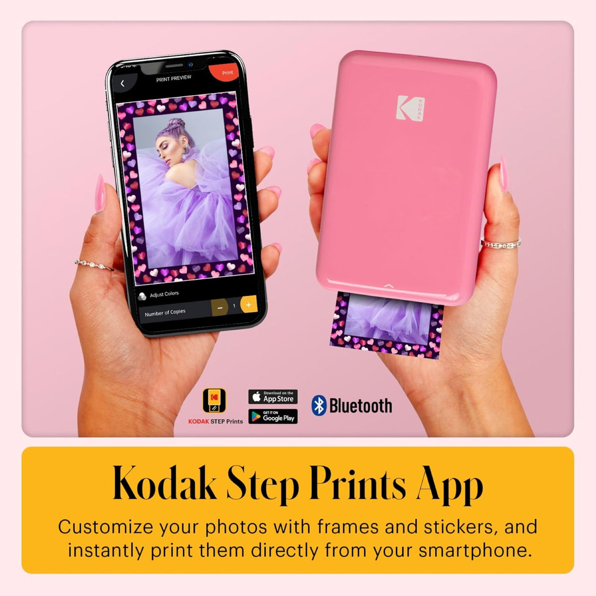 Kodak Step Instant Color Photo Printer with Bluetooth/NFC, ZINK Technology & Kodak App for iOS & Android (Pink) Starter Bundle