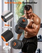 FEIERDUN DS2 Adjustable Dumbbells, 20/30/40/45/70/90lbs Free Weight Set with Connector, 5 in1 Dumbbells Set Used as Barbell, Kettlebells, Push up Stand, Weight Plate, Fitness Exercises for Home Gym Suitable Men/Women