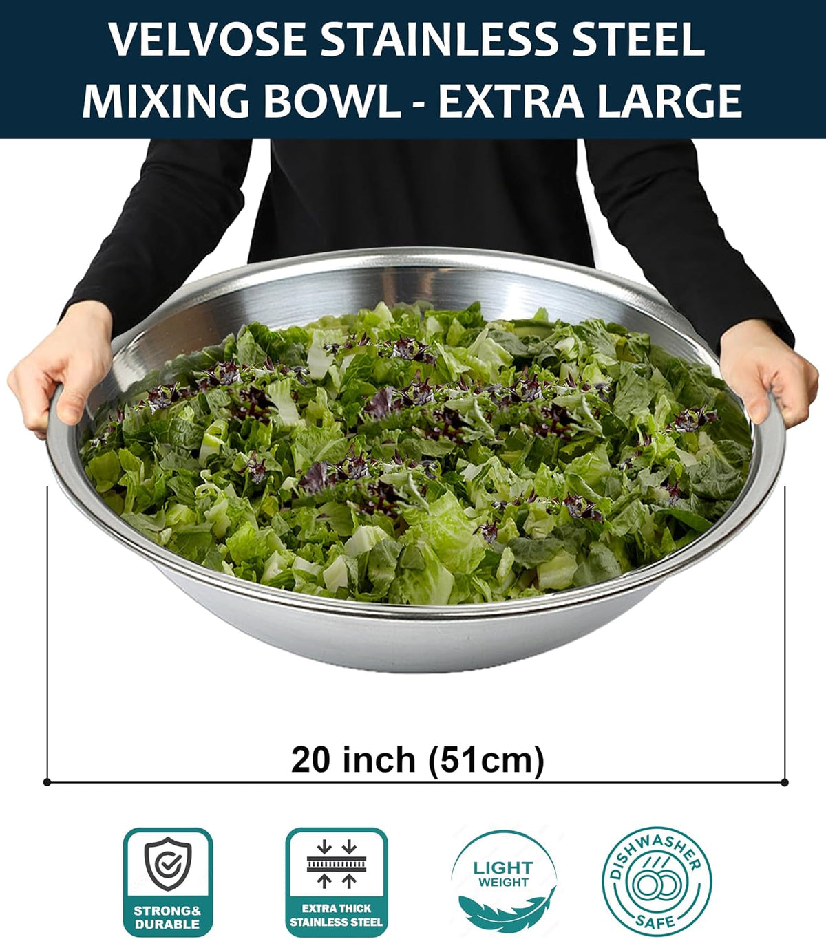 Stainless Steel Mixing Bowl Extra Large, 23-Quart, 20 inch (Diameter), 6.1 inch (Height) Mixing Bowl 20", Set of 5