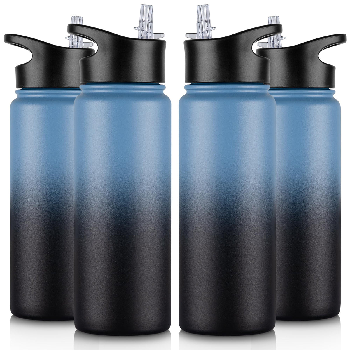 32 oz Insulated Water Bottle Bulk 8 Pack, Stainless Steel Sports Water Bottles with Straw Lid & Wide Mouth Lids, Double Walled Vacuum, Leak Proof, White