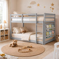 TOLEAD Low Bunk Bed Twin Over Twin, Floor Bunk Bed with Bookshelf&Ladder, Twin Bunk Bed with Full Guardrails, Wooden Bunk Bed for Juniors, Boys, Girls, Kids, Bedrooms (Natural)