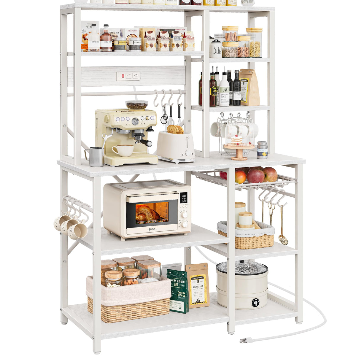 SUPERJARE Large Bakers Rack with Power Outlets, 39.6 Inches Microwave Stand