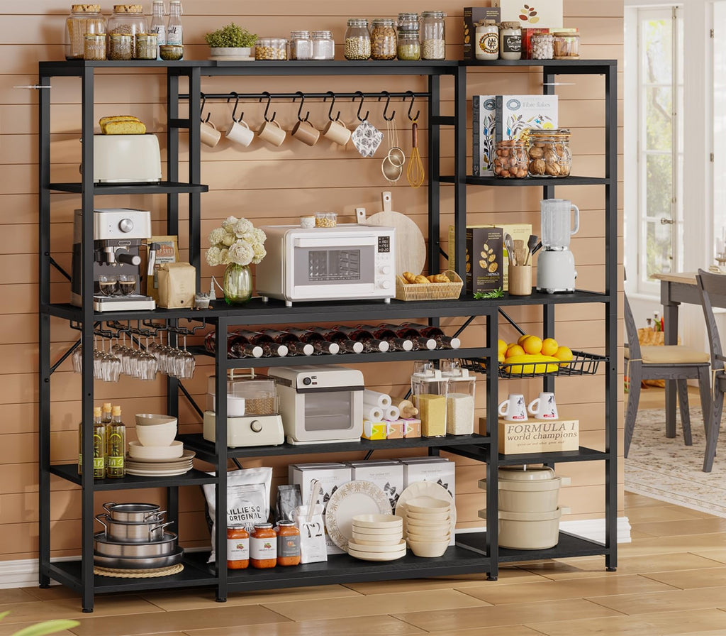 UPOSOJA 62.4in Large Bakers Rack with Power Outlet, 5-Tier Coffee Bar