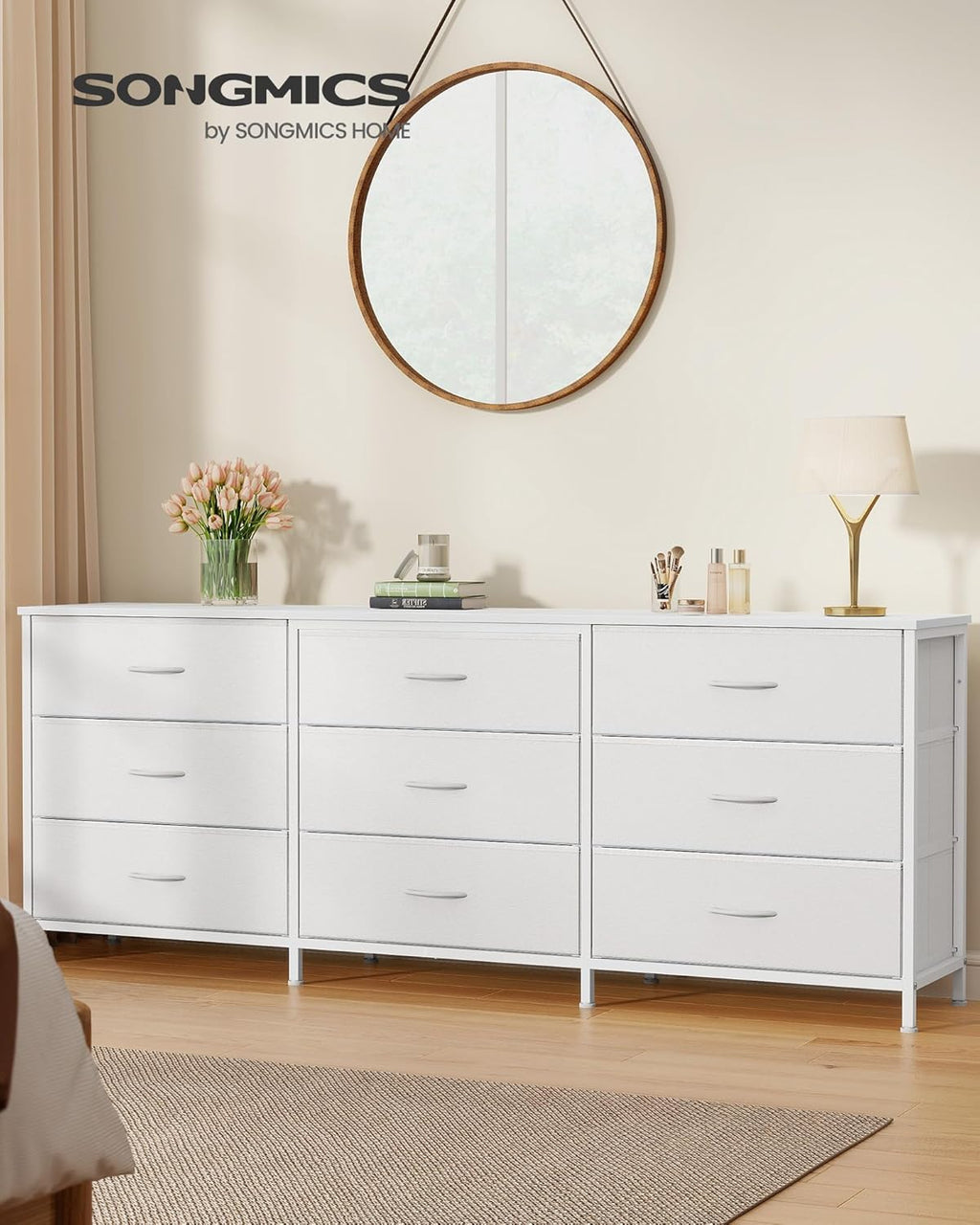 SONGMICS Dresser with 9 Fabric Drawers, TV Stand for TVs Up to 70 Inches