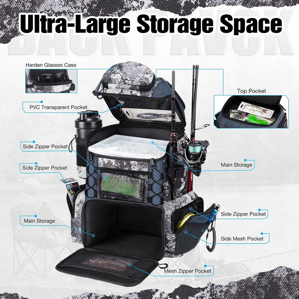 Piscifun Fishing Tackle Backpack, 42L Rod & Box Carrier, Waterproof