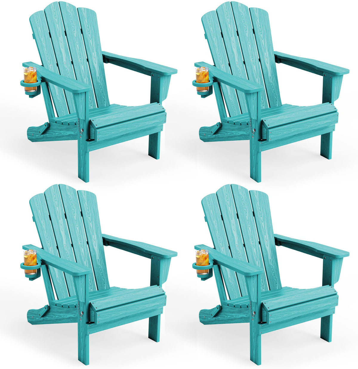 KINGYES Folding Adirondack Chair Set of 4 with Cup Holder, Navy