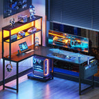 Casaottima L Shaped Gaming Desk with Hutch & Power Outlet & LED Lights