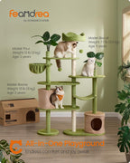 Feandrea Cat Tree, 68.1-Inch Multi-Level Plush Cat Tower, Artificial Leaves
