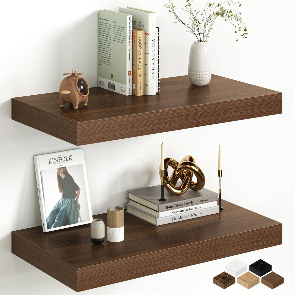 30Inch Oak Floating Shelves for Wall, 12 Inch Deep Shelves for Bedroom, Kitchen, Bathroom Wall Mounted, Rustic Wood Floating Shelf with Invisible Brackets for Books, Storage, Decor, 2 Packs