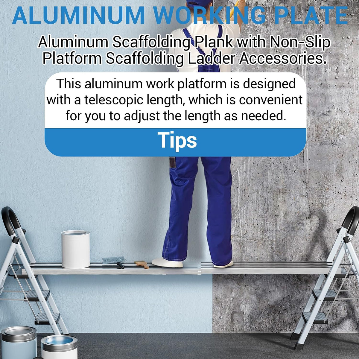 6-9 Ft Aluminum Work Plank, 440lbs Telescoping Plank, Skid-Proof Platform Aluminum Extension Boards, Aluminum Scaffolding Plank Scaffold Ladder Accessory