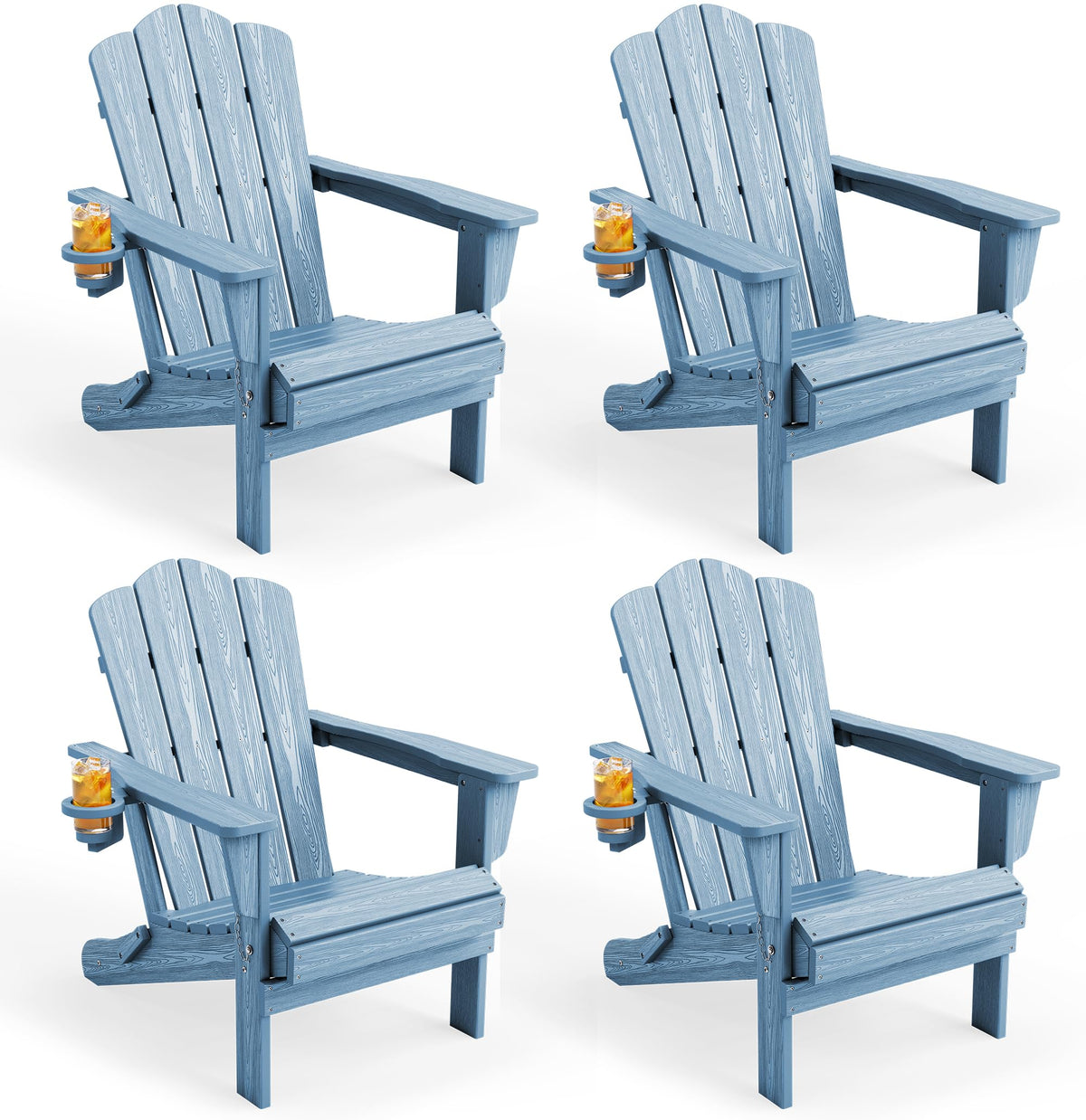 KINGYES Folding Adirondack Chair Set of 4 with Cup Holder, Navy