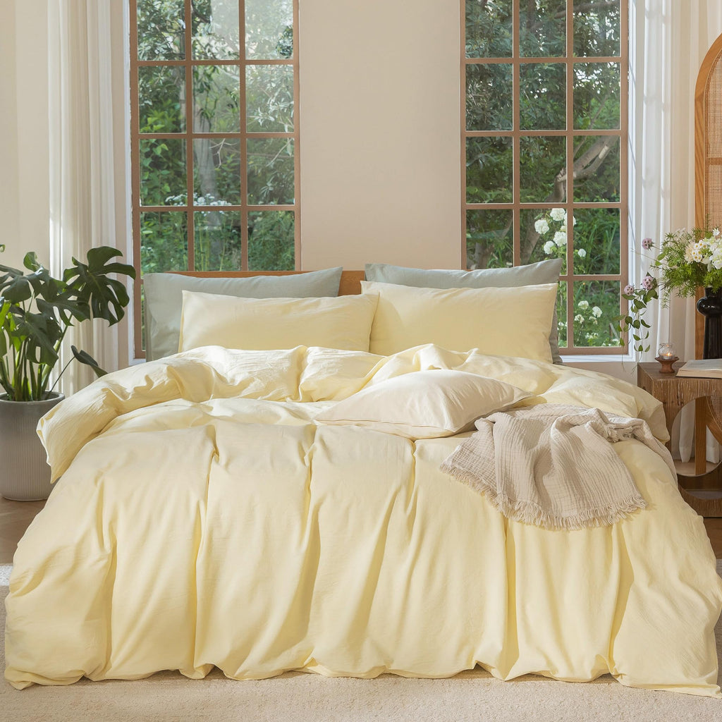 MooMee Duvet Cover Set 100% Washed Cotton Linen Like King