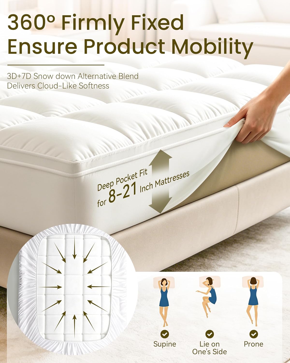 Mattress Topper, WestMonth Premium Quilted 1000gsm Extra Thick Mattress Topper, Fluffy Soft & Breathable Cooling Memory Foam Mattress Topper for Back Pain, 8-21" Deep Pocket (King)